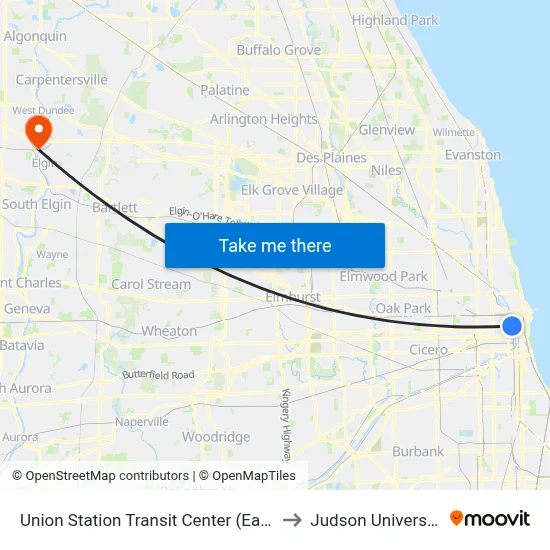 Union Station Transit Center (East) to Judson University map