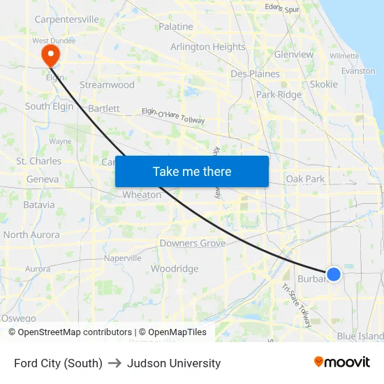 Ford City (South) to Judson University map