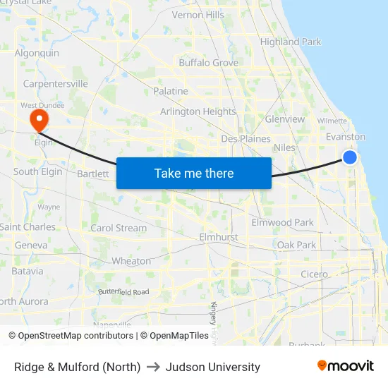 Ridge & Mulford (North) to Judson University map