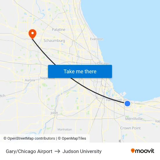 Gary/Chicago Airport to Judson University map