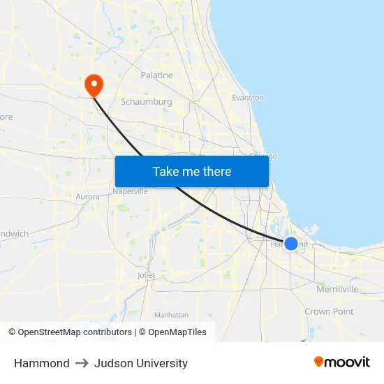 Hammond to Judson University map