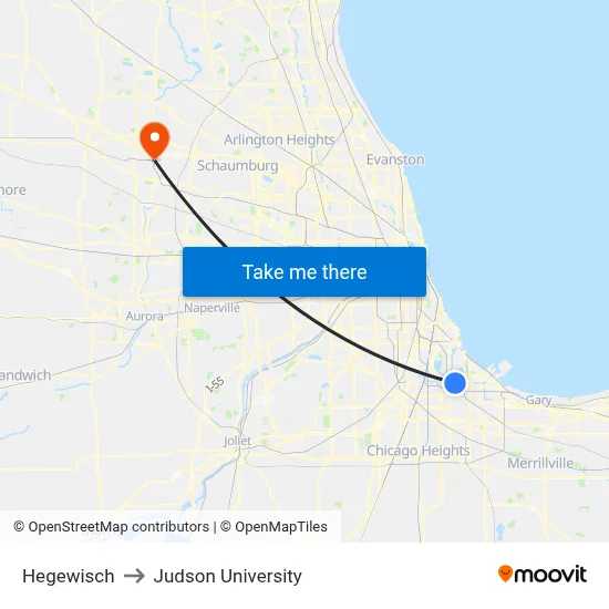 Hegewisch to Judson University map