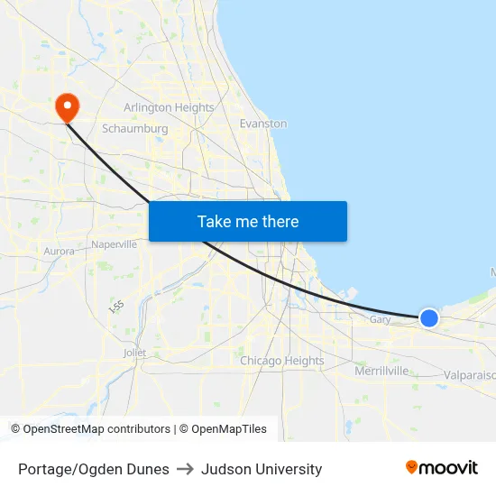 Portage/Ogden Dunes to Judson University map