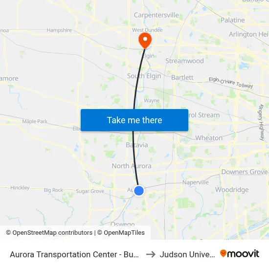 Aurora Transportation Center - Bus Stop C to Judson University map