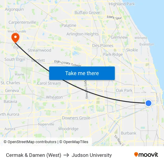 Cermak & Damen (West) to Judson University map