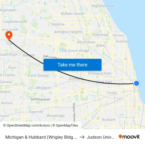 Michigan & Hubbard (Wrigley Bldg.) (South) to Judson University map