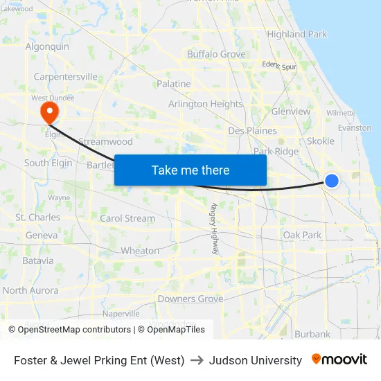 Foster & Jewel Prking Ent (West) to Judson University map