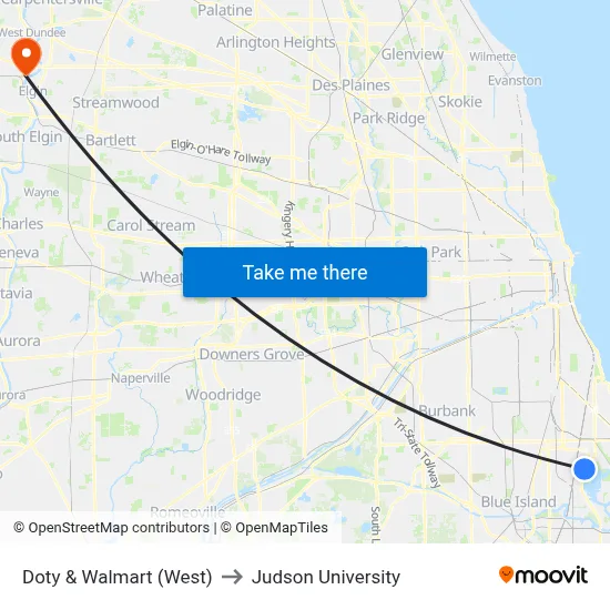 Doty & Walmart (West) to Judson University map