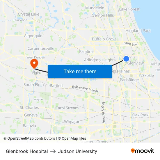Glenbrook Hospital to Judson University map