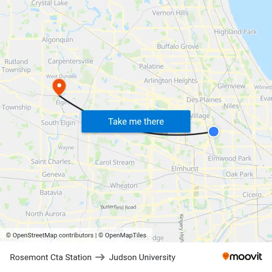 Rosemont Cta Station to Judson University map