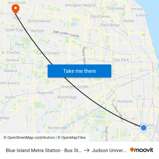 Blue Island Metra Station - Bus Stop E to Judson University map