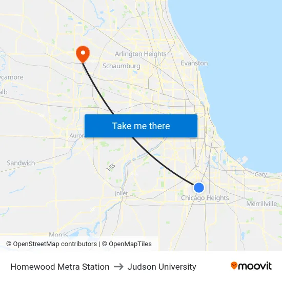 Homewood Metra Station to Judson University map