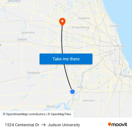1524 Centennial Dr to Judson University map