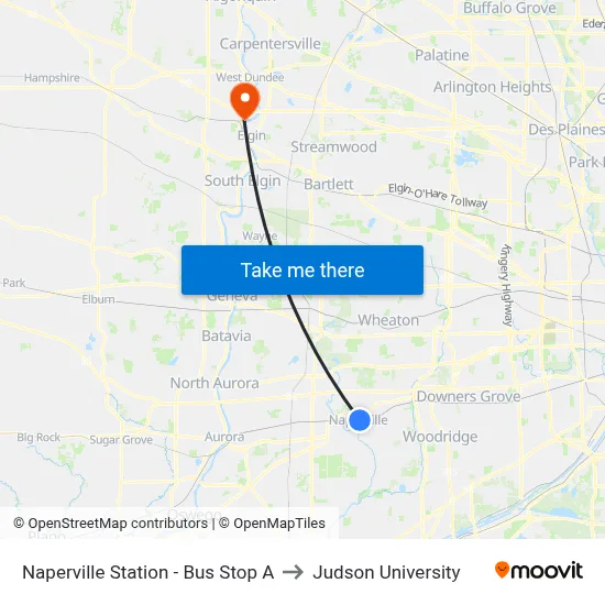 Naperville Station - Bus Stop A to Judson University map