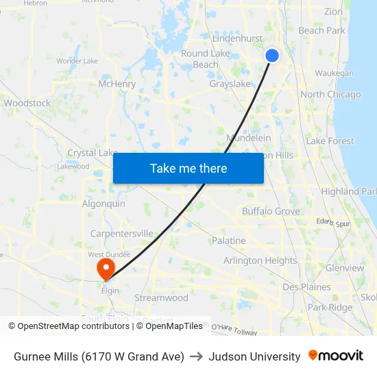 Gurnee Mills (6170 W Grand Ave) to Judson University map