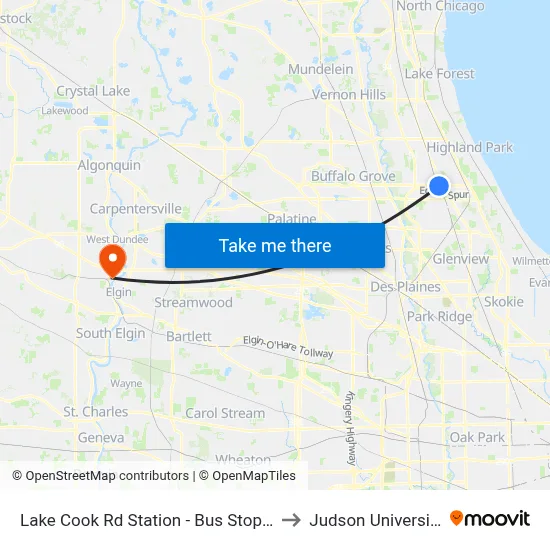 Lake Cook Rd Station - Bus Stop A to Judson University map