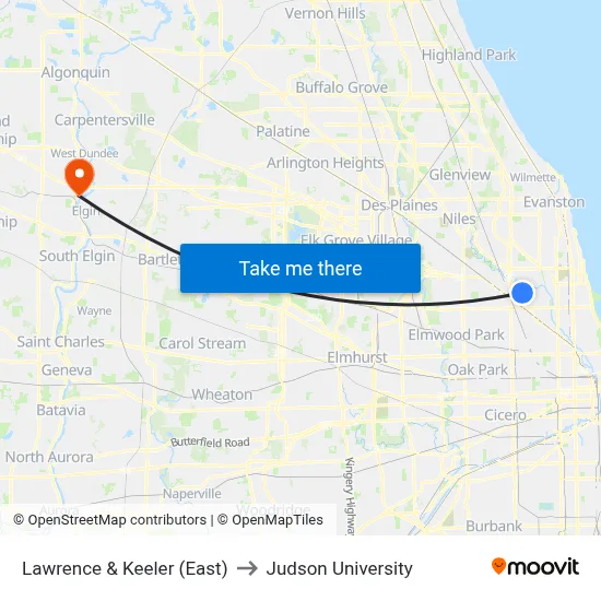 Lawrence & Keeler (East) to Judson University map