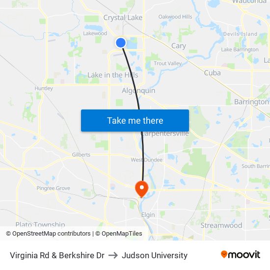 Virginia Rd & Berkshire Dr to Judson University map