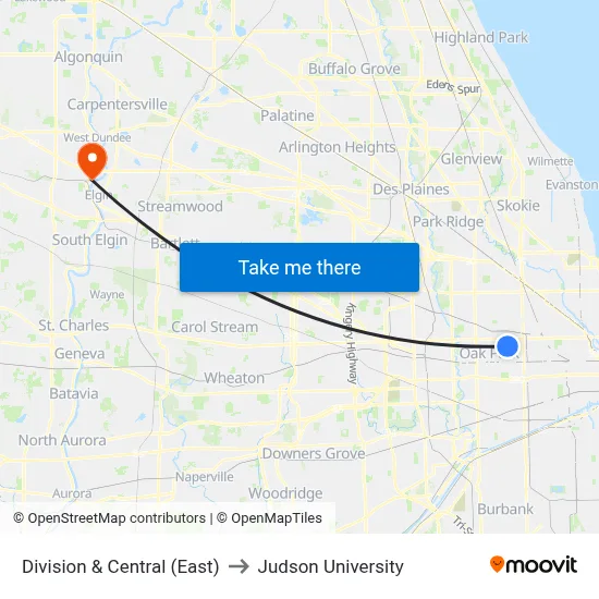 Division & Central (East) to Judson University map