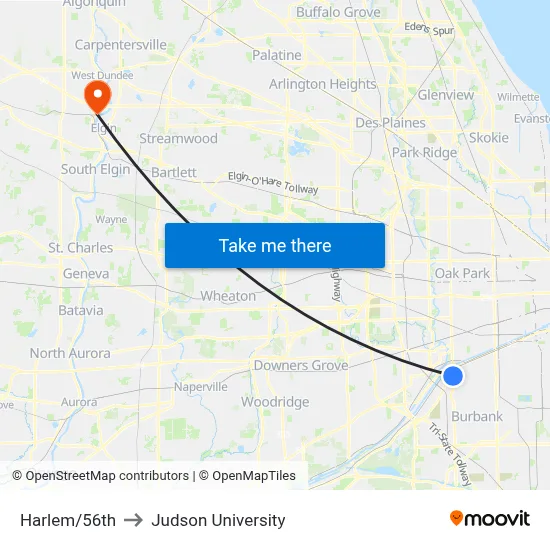 Harlem/56th to Judson University map