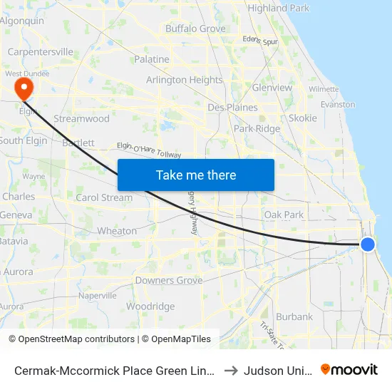 Cermak-Mccormick Place Green Line Station (East) to Judson University map