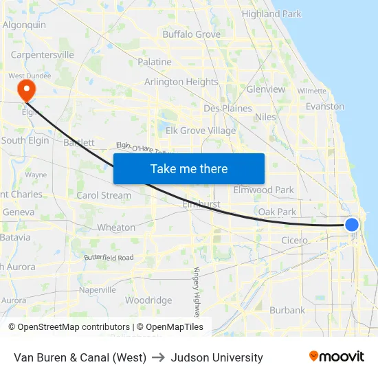 Van Buren & Canal (West) to Judson University map