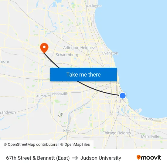 67th Street & Bennett (East) to Judson University map