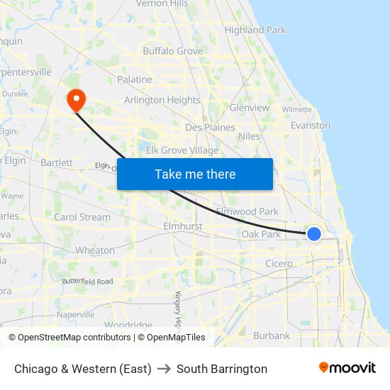 Chicago & Western (East) to South Barrington map