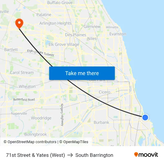 71st Street & Yates (West) to South Barrington map