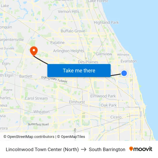 Lincolnwood Town Center (North) to South Barrington map