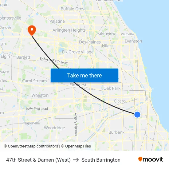 47th Street & Damen (West) to South Barrington map
