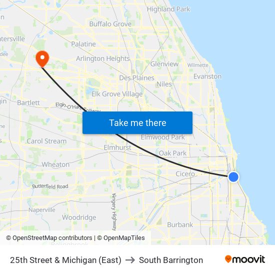 25th Street & Michigan (East) to South Barrington map