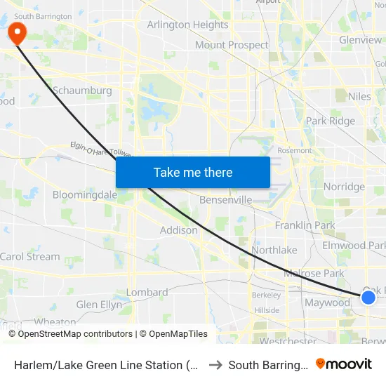 Harlem/Lake Green Line Station (West) to South Barrington map