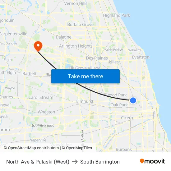 North Ave & Pulaski (West) to South Barrington map