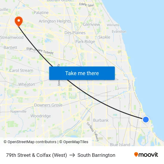 79th Street & Colfax (West) to South Barrington map
