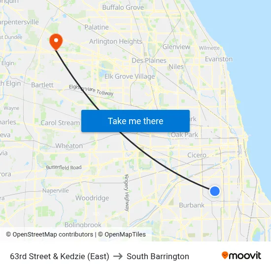 63rd Street & Kedzie (East) to South Barrington map