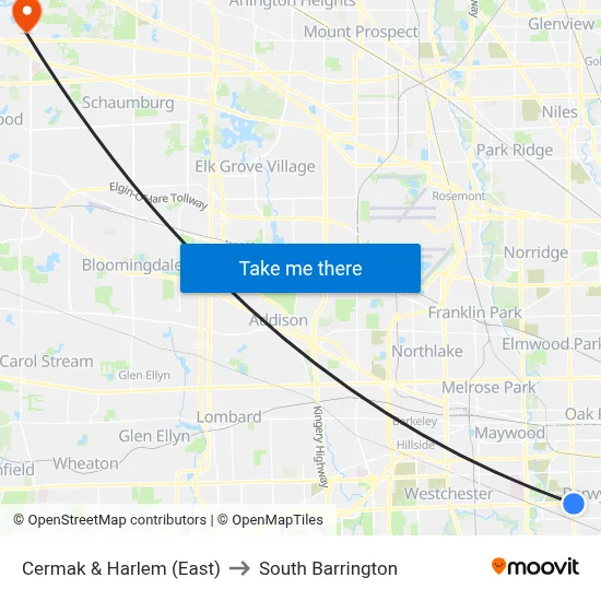 Cermak & Harlem (East) to South Barrington map