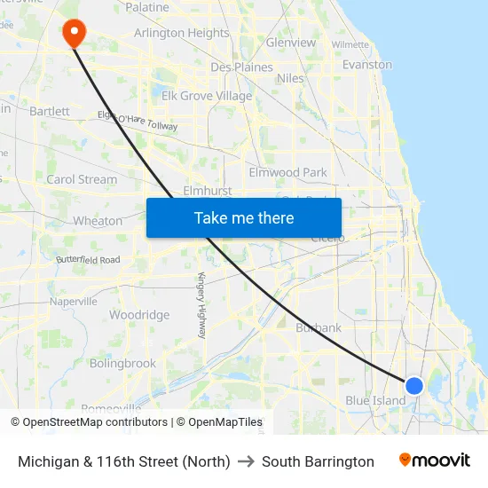 Michigan & 116th Street (North) to South Barrington map
