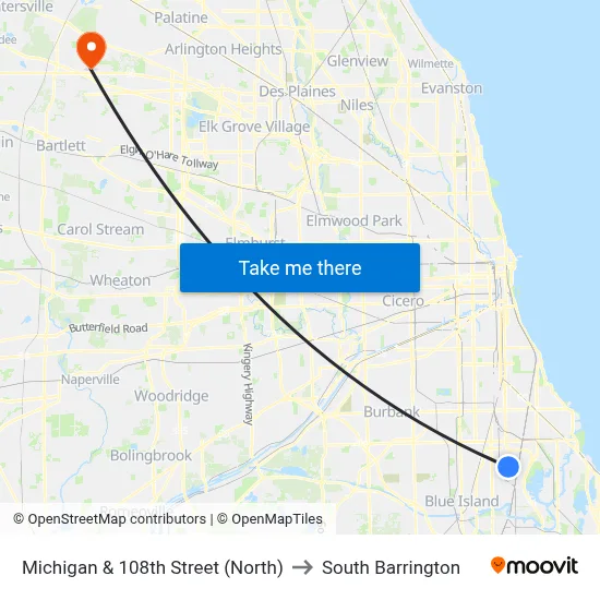 Michigan & 108th Street (North) to South Barrington map