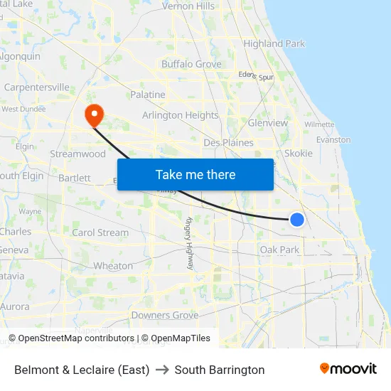 Belmont & Leclaire (East) to South Barrington map