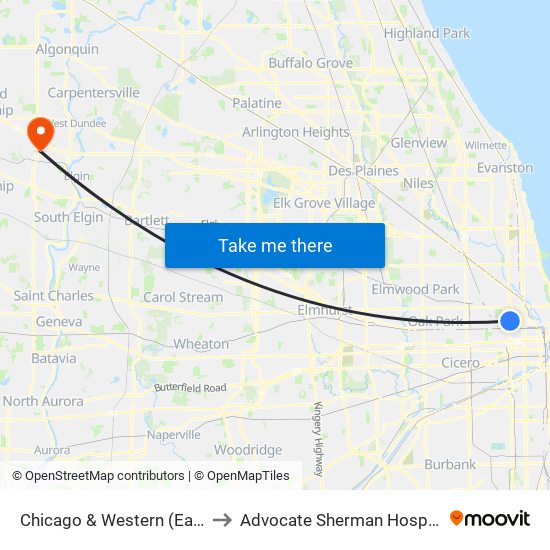 Chicago & Western (East) to Advocate Sherman Hospital map