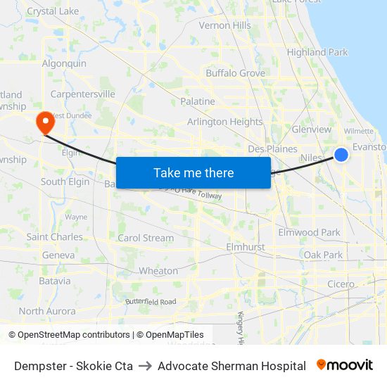 Dempster - Skokie Cta to Advocate Sherman Hospital map