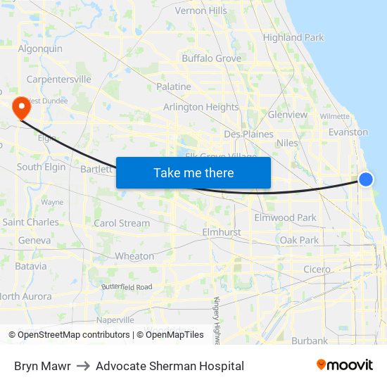 Bryn Mawr to Advocate Sherman Hospital map