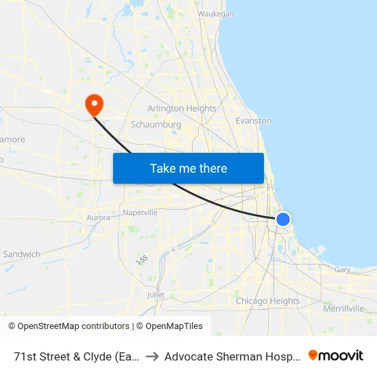 71st Street & Clyde (East) to Advocate Sherman Hospital map
