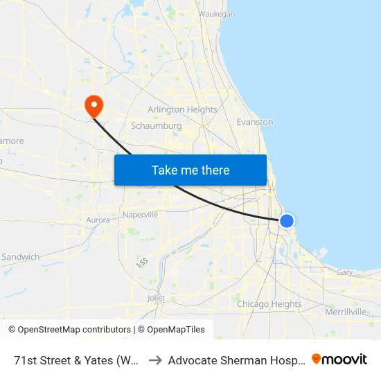 71st Street & Yates (West) to Advocate Sherman Hospital map