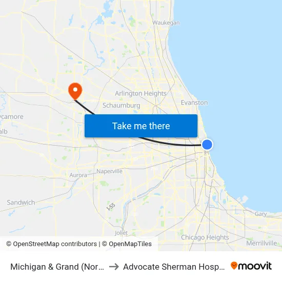 Michigan & Grand (North) to Advocate Sherman Hospital map