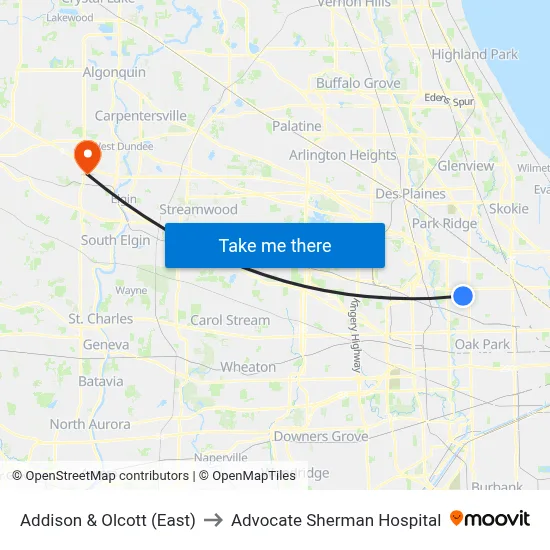 Addison & Olcott (East) to Advocate Sherman Hospital map