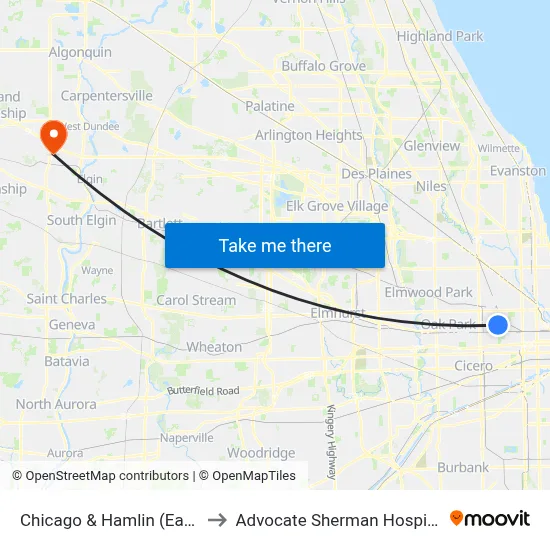 Chicago & Hamlin (East) to Advocate Sherman Hospital map