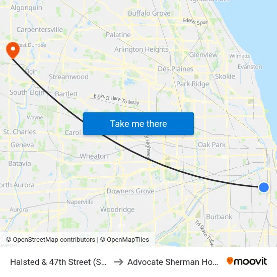 Halsted & 47th Street (South) to Advocate Sherman Hospital map