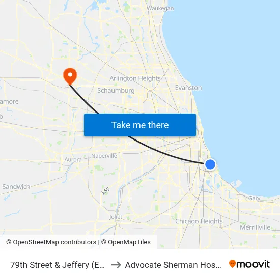 79th Street & Jeffery (East) to Advocate Sherman Hospital map
